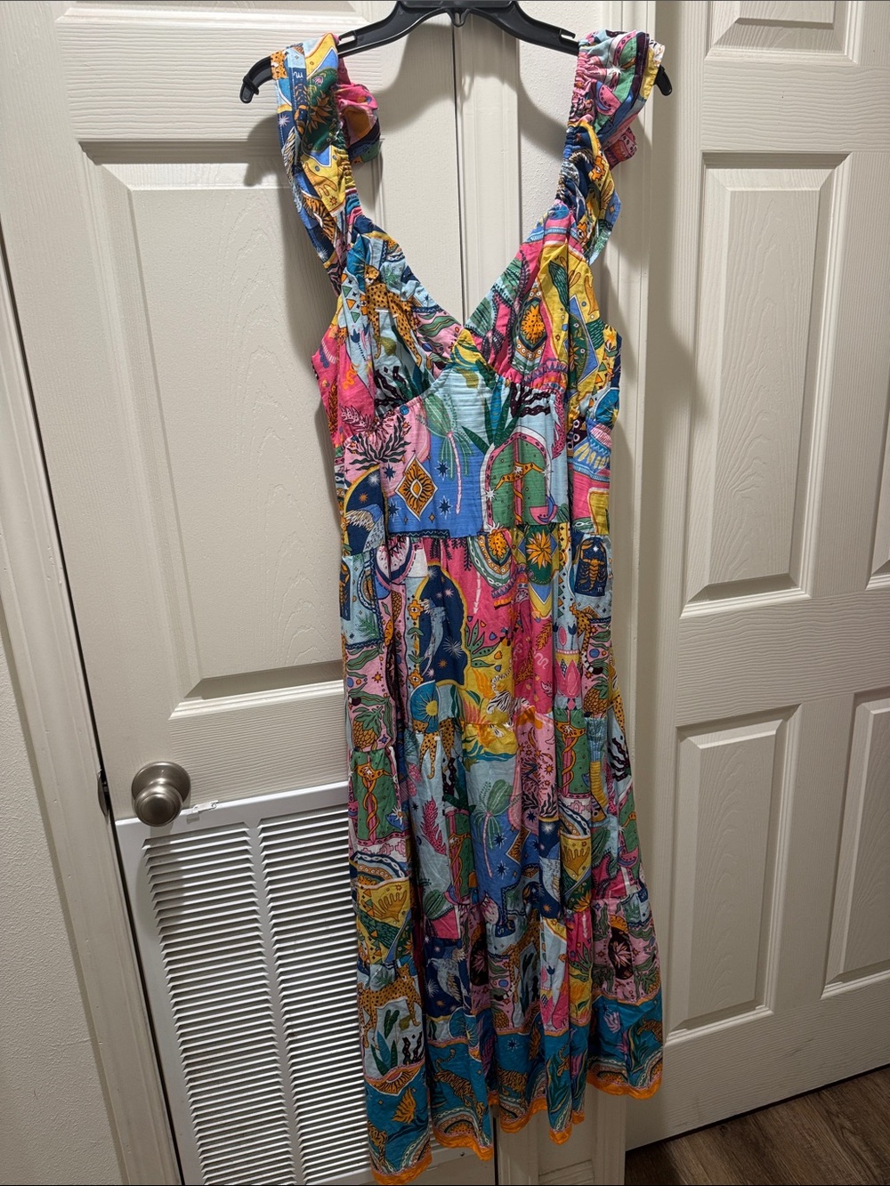 Multicolor Patchwork Maxi Dress with Ruffled Straps